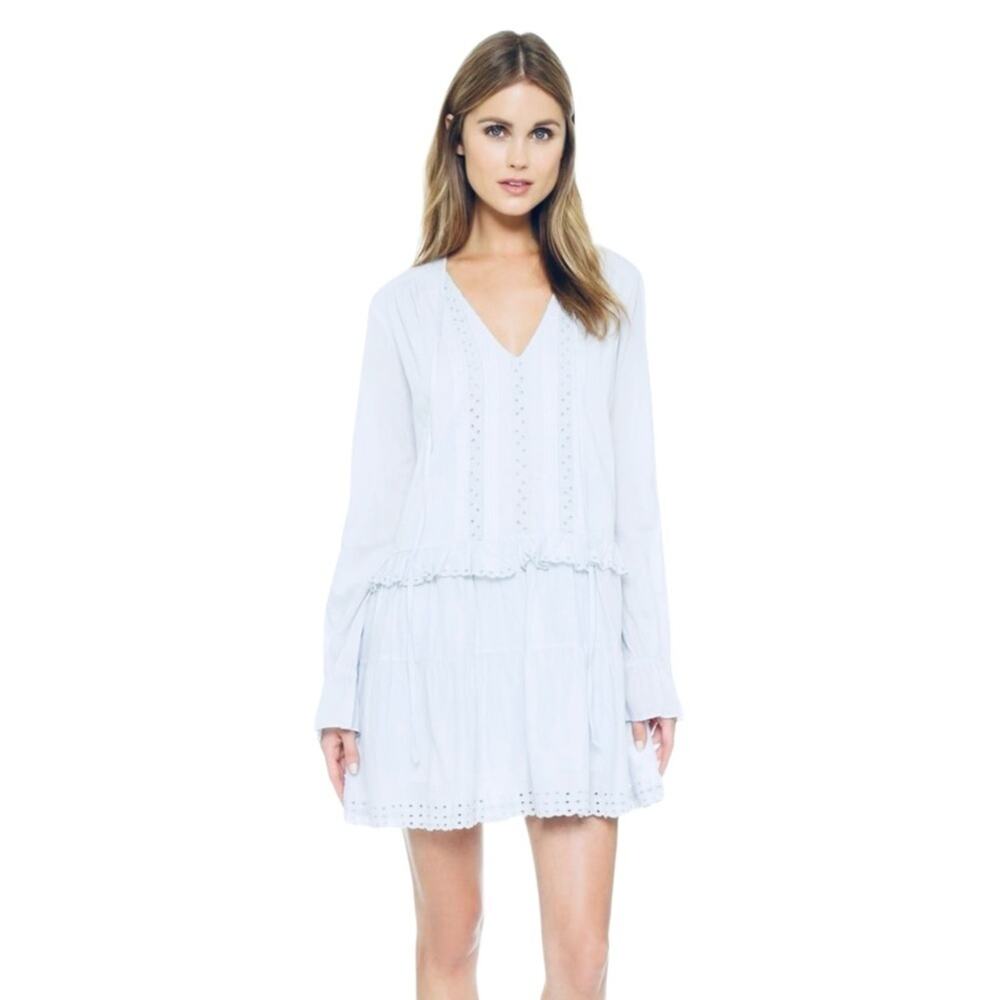 St. Roche Cottagecore Ruffled Eyelet Dress Pale Blue Size M